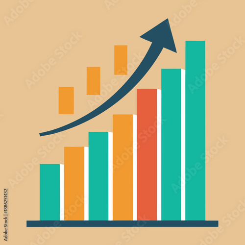 Corporate growth chart with upward arrow, flat vector