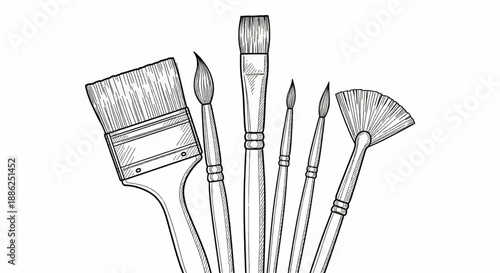 Set of paint brushes. Hannd drawn sketch. Vector illustration