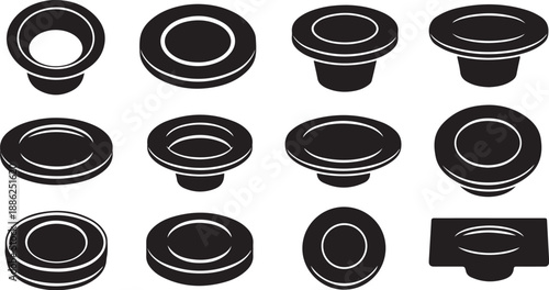 Black and white illustration of various drain covers collection