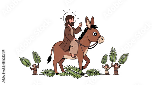 Jesus Christ Riding a Donkey Illustration.