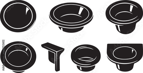 Black and white illustration of various sink designs collection