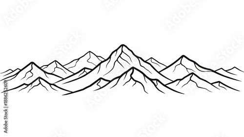 Stylized mountain range illustration in black and white.