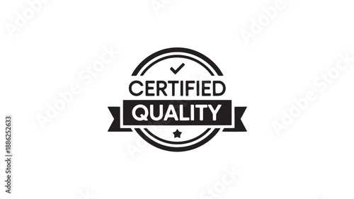 Certified Quality Badge in Black and White with Ribbon Banner for Business Assurance
