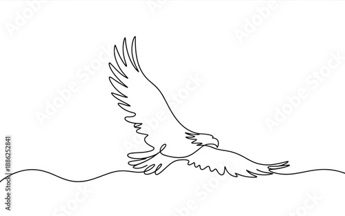 Majestic Continuous Line Art of Flying Eagle, Freedom and Power Symbol