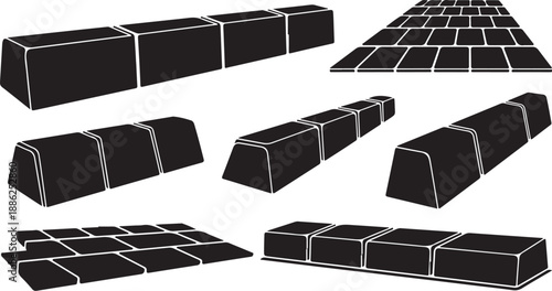 Black and white illustration of various roadblock configurations