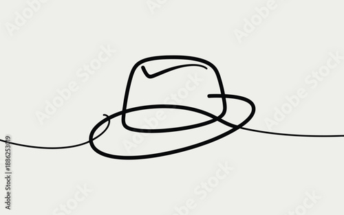 Minimalist Fedora Hat Continuous Line Drawing for Fashion and Style Design