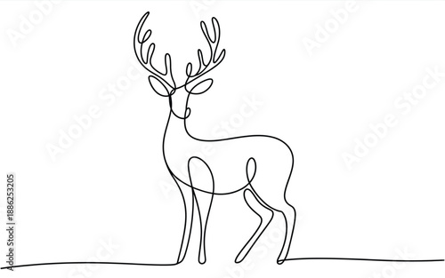 Single line art illustration of a majestic deer with large antlers