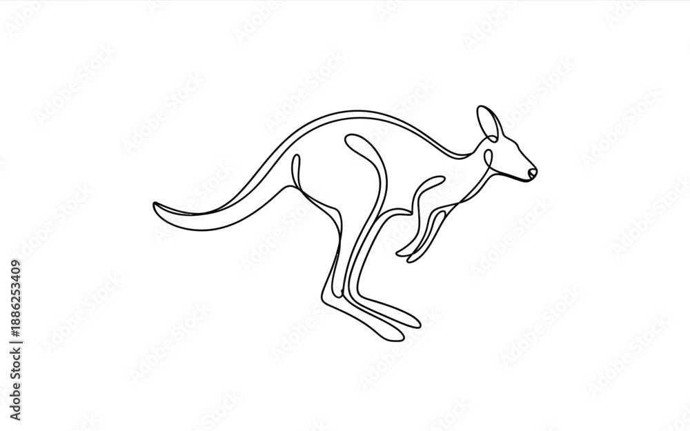 Fototapeta premium Continuous line drawing of a kangaroo jumping movement vector illustration