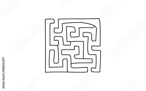 Hand drawn style square maze puzzle labyrinth logic vector illustration