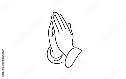 Minimalist praying hands icon line art for faith and worship