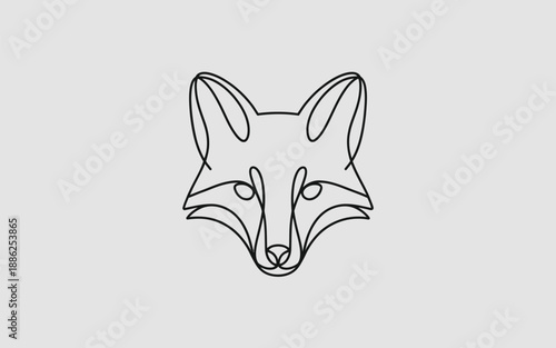 Minimalist line art of a fox's face, single continuous black stroke, capturing the animal's cunning and wild spirit on a neutral background.