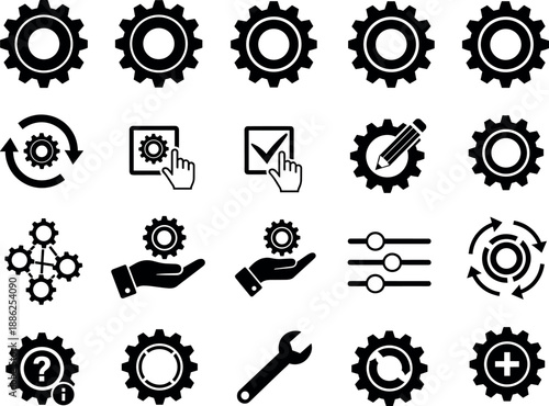 Gear and settings icons set for technical maintenance and service vector