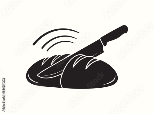 Simple Black Bread Slicing Silhouette on White Background
