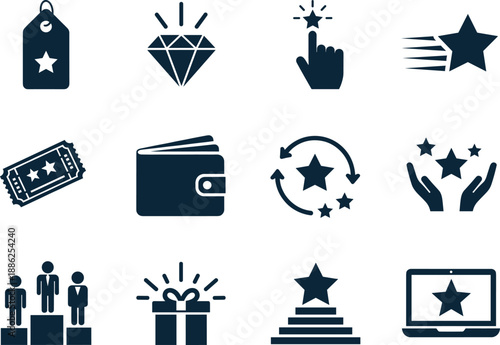 Icons set for customer loyalty rewards and premium membership benefits