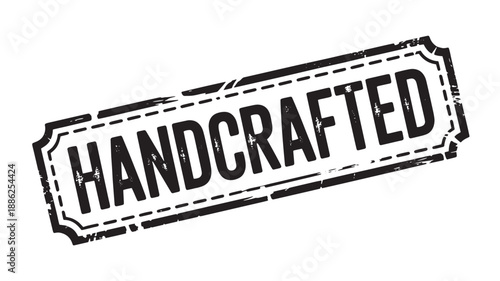 Handcrafted stamp in black ink on white background with distressed texture for artisanal branding