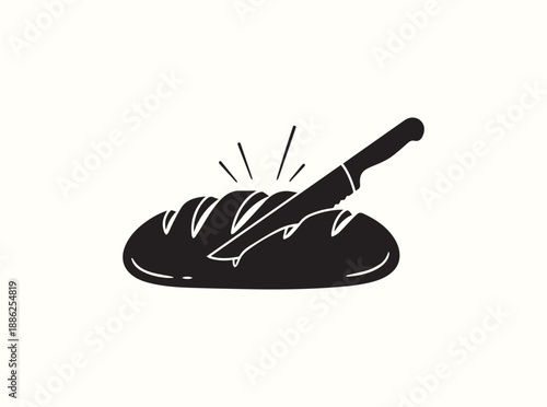 Bakery Themed Silhouette of Slicing Bread with Kitchen Knife
