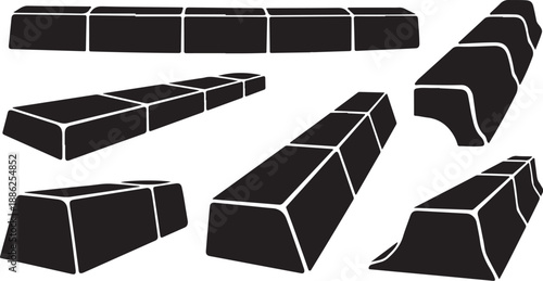 Black gold bars in various orientations and shapes illustration