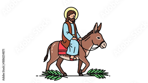 Jesus Christ Riding a Donkey Illustration.