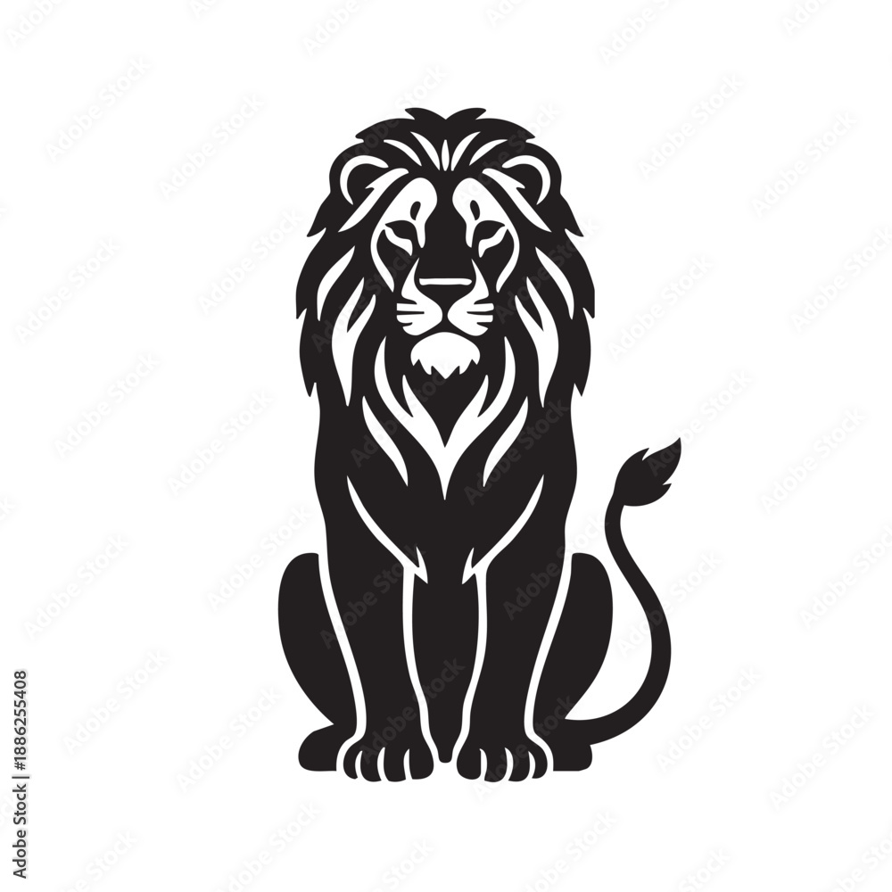 Fototapeta premium Powerful Lion Silhouette Pose Isolated on White