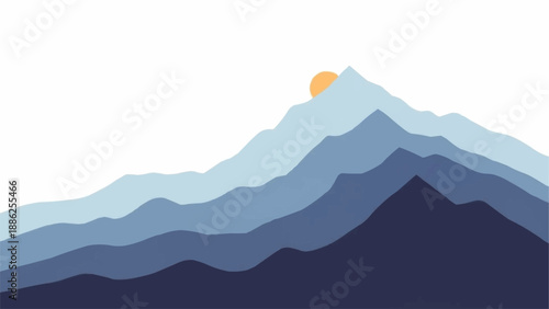 Stylized Mountain Range With Sun Rising Over Peak.