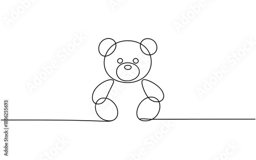 Simple Continuous One Line Art of a Sitting Teddy Bear, Minimalist Black and White Sketch, Iconic Childhood Toy Vector Illustration
