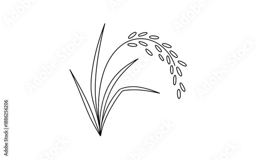 Minimalist black and white illustration of a rice stalk for food branding and cereal packaging
