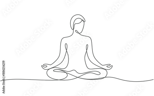 Minimalist single line drawing of a person in yoga lotus position for wellness and meditation