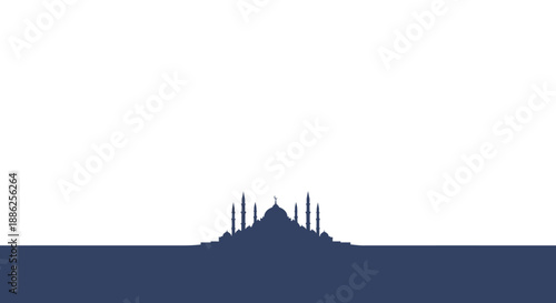 Silhouette of a mosque against a white background, representing a place of Muslim worship during ramadan kareem or lebaran ied mubarak celebrations.
