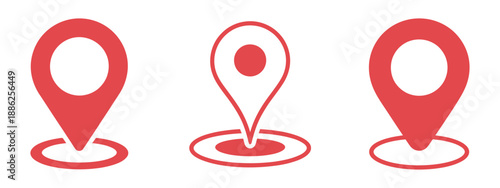Map pin place marker, flat vector icons of location pins, pointers, navigation symbols, position and map interface design.