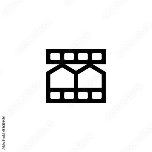 Combination of filmstrip symbol with two houses