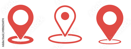 Map pin place marker, flat vector icons of location pins, pointers, navigation symbols, position and map interface design.
