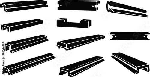 Collection of various metal profiles and industrial parts illustrations