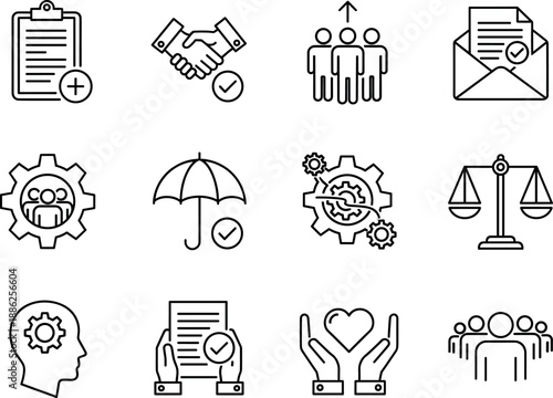 Business ethics and compliance line icons for corporate integrity vector
