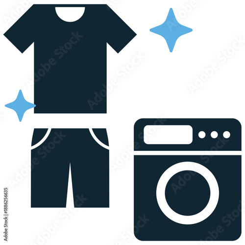 Laundry clothes icon vector for washing machine apps. Ideal for dirty piles, clean folded shirts, apparel care, and dry cleaning symbols.
