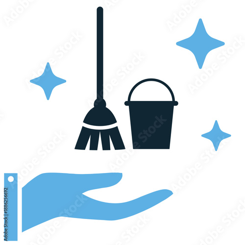Cleaning service icon vector for business apps. Ideal for housekeeping crews, professional janitors, office sanitation, and maid support logos.