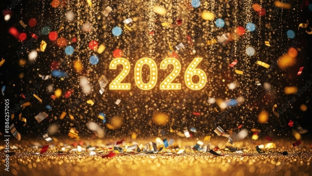Obraz premium 2026 year celebration with confetti and lights.