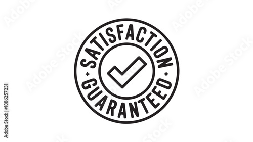 Satisfaction Guaranteed Stamp with Checkmark in Black Ink on White Background for Quality Assurance