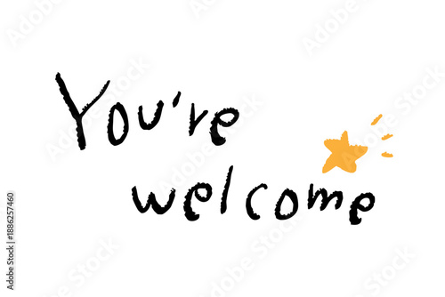 手描き英語フレーズ「You’re welcome」シンプルで親しみやすい文字タイポグラフィイラスト