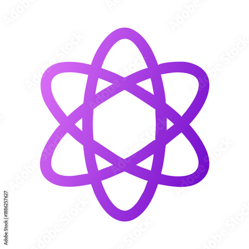 Single atom symbol icon, representing science and chemistry, flat design with solid purple color on white background.
