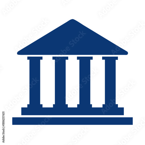 Bank building icon with columns, representing finance and security, flat design with solid navy blue color on white background.