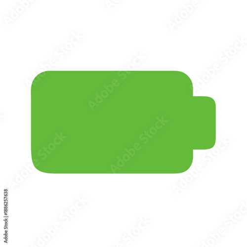 Single battery icon, representing power and energy, flat minimalist style with solid green color on white background.