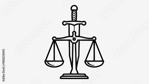 Symbol of Justice Scales and Sword Illustration.