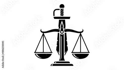 Symbol of justice scales of justice with sword illustration.