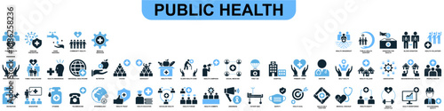 Set of public health icon vector for community wellness. Ideal for medical safety signs, disease prevention, hospital hygiene, and healthcare apps.