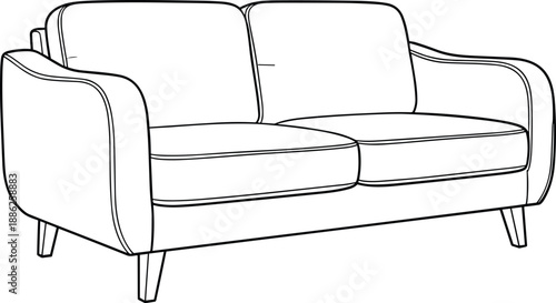 Illustration of a modern sofa viewed from the front in a minimalist setting