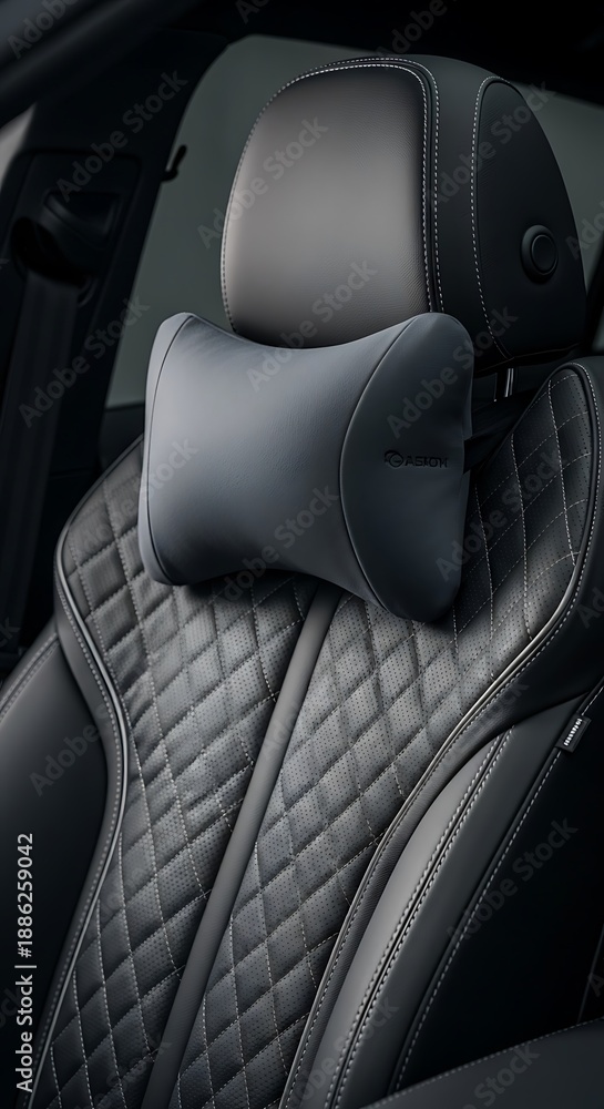Fototapeta premium Close-up of a luxurious car seat with a headrest pillow.
