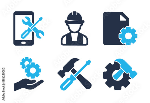 Repair and Technical Tools icon set. Solid glyph series icons