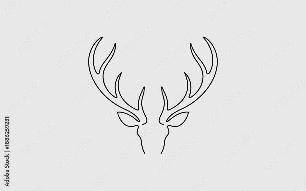 Obraz premium Modern Continuous Line Vector Illustration of a Deer Head with Antlers