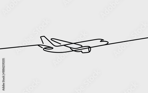 One Line Drawing of an Airplane Flying Minimalist Aviation Art