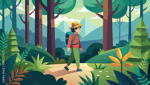 Hiker exploring a lush forest trail